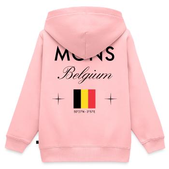 Mons Belgien Koordinaten Reise Souvenir - Kinder Premium Organic Zip Hoodie - Rosa - Hinten - AI Model Kid Female (0cm)