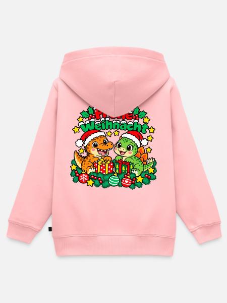 Weihnachts Dinosaurier - Kinder Premium Organic Zip Hoodie - Rosa