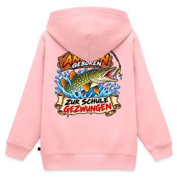 Angeln geboren – Zur Schule gezwungen - Kinder Premium Organic Zip Hoodie - Rosa - Hinten - AI Model Kid Female (0cm)