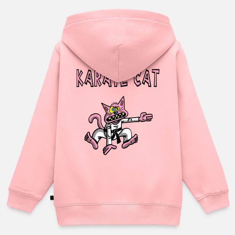 Gatto rosa e karate - Felpa Premium con cappuccio con zip bambino bio - rosa