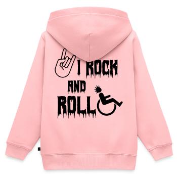 Je me balance et je roule dans mon fauteuil roulant, mon rouleau, ma musique # - Sweat Premium à capuche zippé enfant bio - rose - Dos - AI Model Kid Female (0cm)