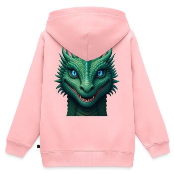 Écusson du dragon d’émeraude - Sweat Premium à capuche zippé enfant bio - rose - Dos - AI Model Kid Female (0cm)