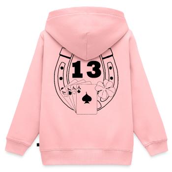 Luck (Schwarz) - Kinder Premium Organic Zip Hoodie - Rosa - Hinten - AI Model Kid Female (0cm)