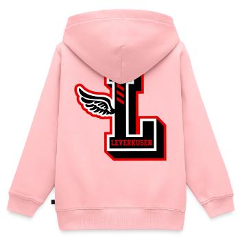 LEVERKUSEN 2026 - Kinder Premium Organic Zip Hoodie - Rosa - Hinten - AI Model Kid Female (0cm)