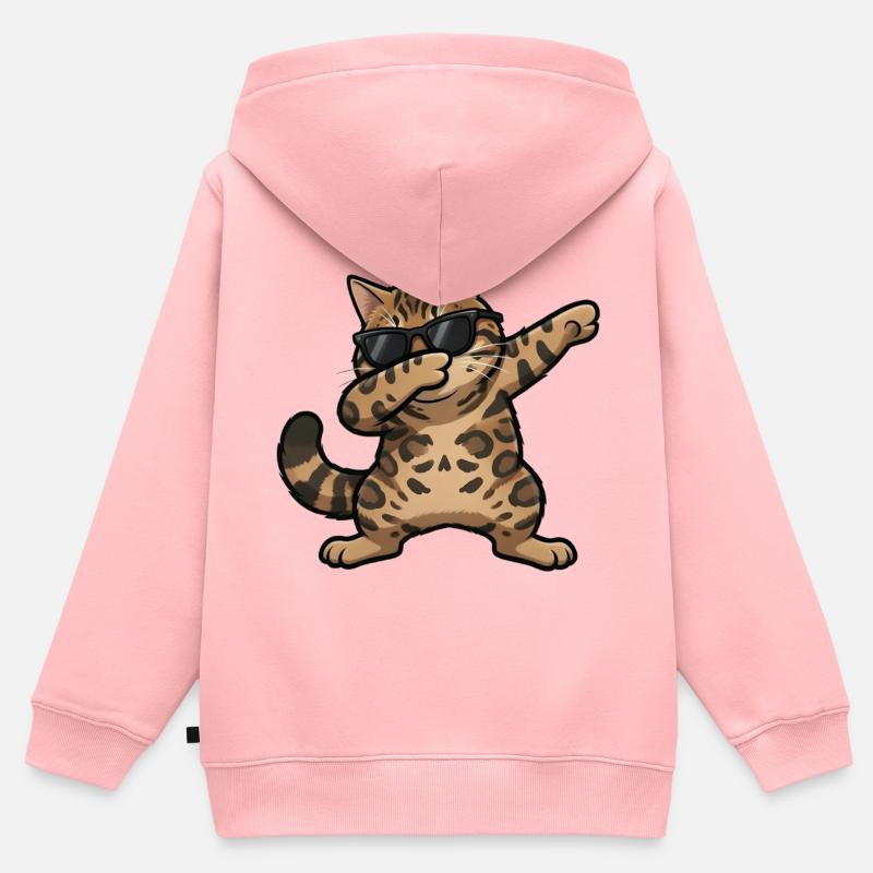 Chat du Bengale en train de s’essuyer - Sweat Premium à capuche zippé enfant bio - rose