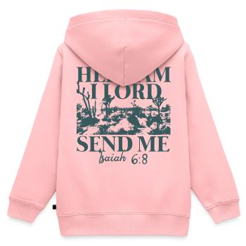 Here Am Lord Send Me Isaiah 6:8 - Kinder Premium Organic Zip Hoodie - Rosa - Hinten - AI Model Kid Female (0cm)