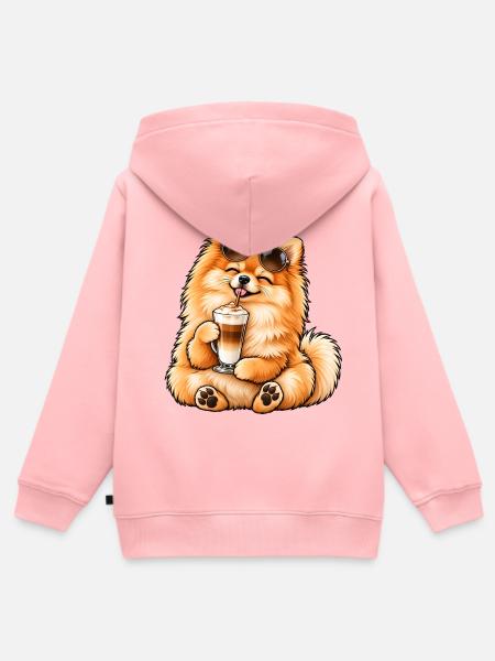 Süßer Zwergspitz mit Latte Macchiato - Kinder Premium Organic Zip Hoodie - Rosa
