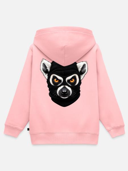 Katta mit Sturmhaube – Frecher Lemur - Kinder Premium Organic Zip Hoodie - Rosa