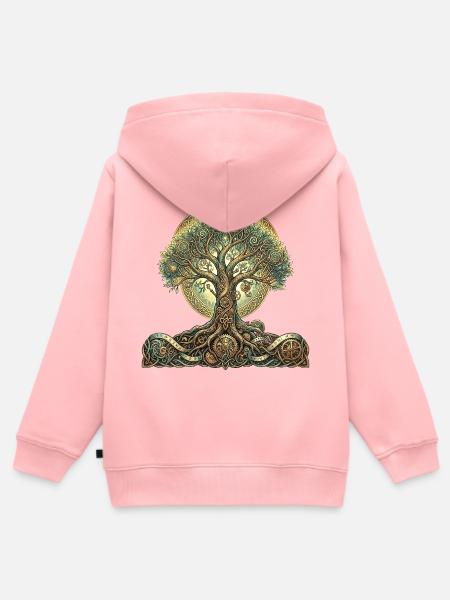 Zahnradbaum und Wurzeln - Kinder Premium Organic Zip Hoodie - Rosa