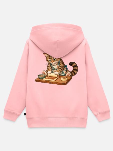 Katze rollt Zimtschnecken - Kinder Premium Organic Zip Hoodie - Rosa