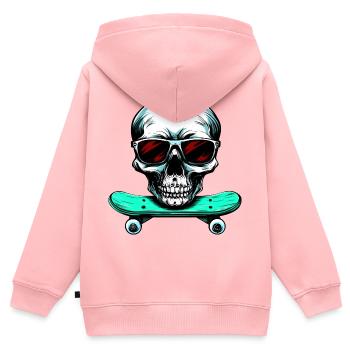 Crâne Skateur / Skateur Crâne - Sweat Premium à capuche zippé enfant bio - rose - Dos - AI Model Kid Female (0cm)