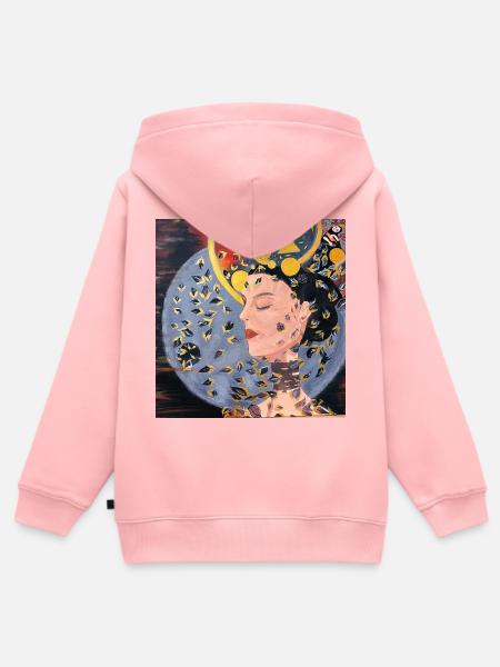 Die goldene Träumerin - Modernes Porträt - Kinder Premium Organic Zip Hoodie - Rosa