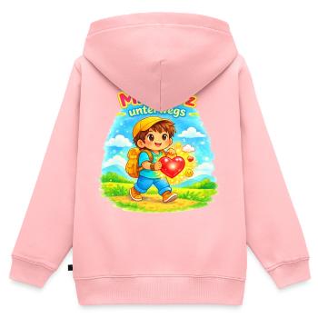  Mit Herz unterwegs - macht die Welt besser - Kinder Premium Organic Zip Hoodie - Rosa - Hinten - AI Model Kid Female (0cm)