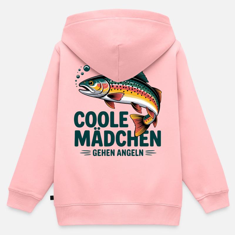 Les filles cool vont pêcher - Sweat Premium à capuche zippé enfant bio - rose