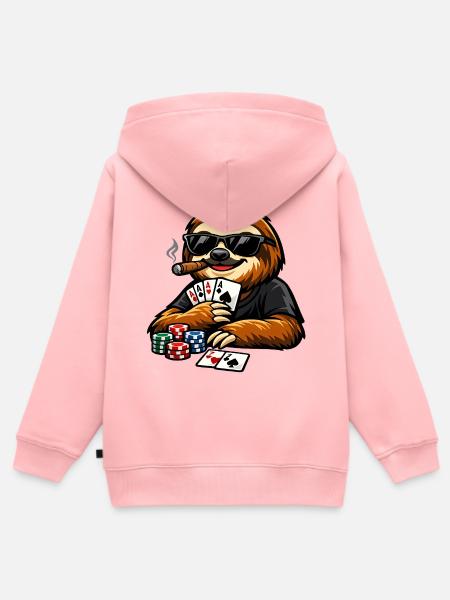 Cooles Faultier beim Poker - Kinder Premium Organic Zip Hoodie - Rosa