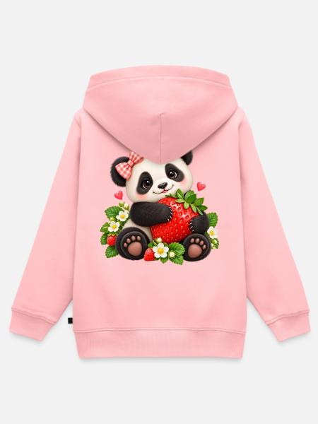 Süßer Panda mit Erdbeere - Kinder Premium Organic Zip Hoodie - Rosa