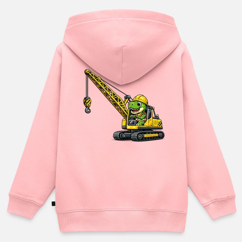 Opérateur de grue Dino mignon - Sweat Premium à capuche zippé enfant bio - rose