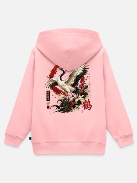 Kranich – Japanese Crane Art Design - Kinder Premium Organic Zip Hoodie - Rosa