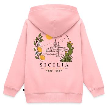 Sizilien Küstenidylle - Kinder Premium Organic Zip Hoodie - Rosa - Hinten - AI Model Kid Female (0cm)