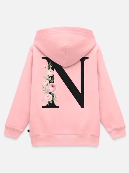 N Buchstabe Monogram Floral - Kinder Premium Organic Zip Hoodie - Rosa