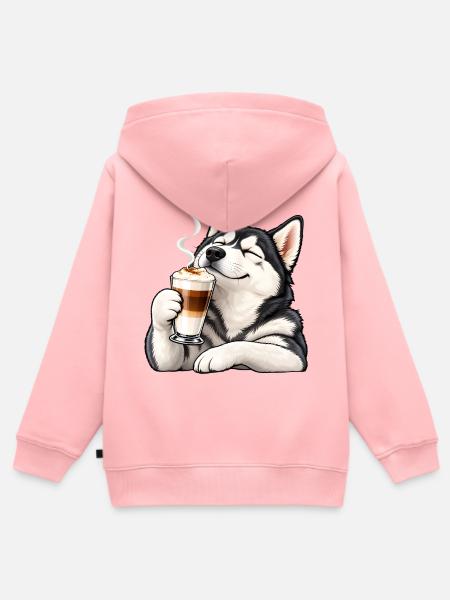 Husky mit Latte Macchiato – Kaffeepause - Kinder Premium Organic Zip Hoodie - Rosa