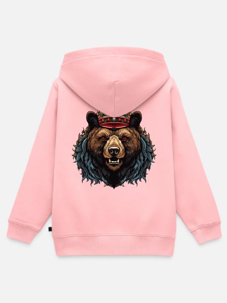 Bär Kopf mit Krone - Kinder Premium Organic Zip Hoodie - Rosa