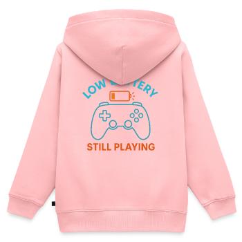 Niedriger Akku Weiter Spielen - Kinder Premium Organic Zip Hoodie - Rosa - Hinten - AI Model Kid Female (0cm)