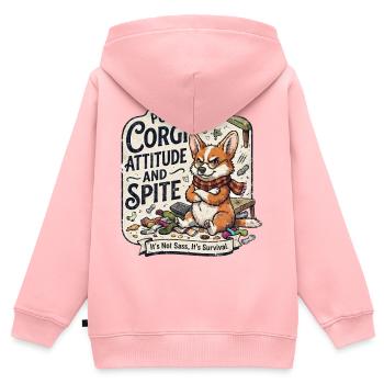 Angetrieben von Corgi-Attitüde und Trotz lustiger Hund - Kinder Premium Organic Zip Hoodie - Rosa - Hinten - AI Model Kid Female (0cm)