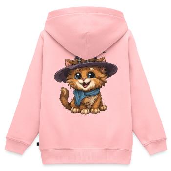 Hexenkatze mit Hut und Schal - Kinder Premium Organic Zip Hoodie - Rosa - Hinten - AI Model Kid Female (0cm)