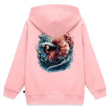 Betta Splendens, Aquarium de poissons Betta, Bettafan - Sweat Premium à capuche zippé enfant bio - rose - Dos - AI Model Kid Female (0cm)