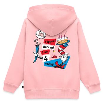 Le Chat Chapeauté Design Anniversaire 4 Ans - Sweat Premium à capuche zippé enfant bio - rose - Dos - AI Model Kid Female (0cm)