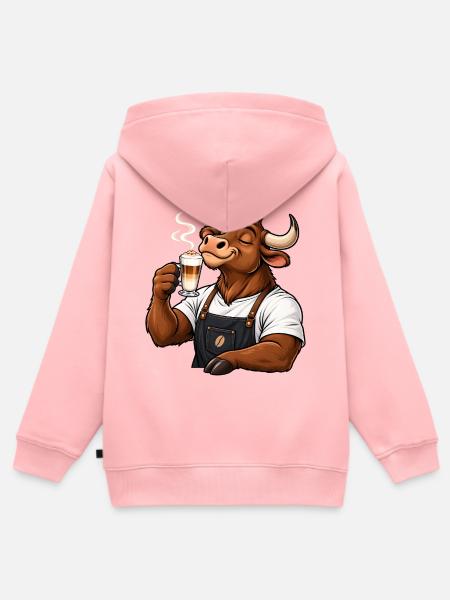 Stier mit Latte Macchiato – Sternzeichen - Kinder Premium Organic Zip Hoodie - Rosa