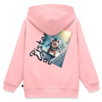 Pistensau - Kinder Premium Organic Zip Hoodie - Rosa - Hinten - AI Model Kid Female (0cm)