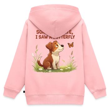 Humorvolles Hundemotiv mit Schmetterling - Kinder Premium Organic Zip Hoodie - Rosa - Hinten - AI Model Kid Female (0cm)