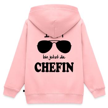Enfant bébé anniversaire cadeau dictons patron - Sweat Premium à capuche zippé enfant bio - rose - Dos - AI Model Kid Female (0cm)
