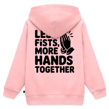 Less Fists More Hands Together Gebet - Kinder Premium Organic Zip Hoodie - Rosa - Hinten - AI Model Kid Female (0cm)