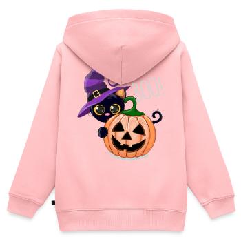 Pumpkin Boo Hexenkatze - Kinder Premium Organic Zip Hoodie - Rosa - Hinten - AI Model Kid Female (0cm)