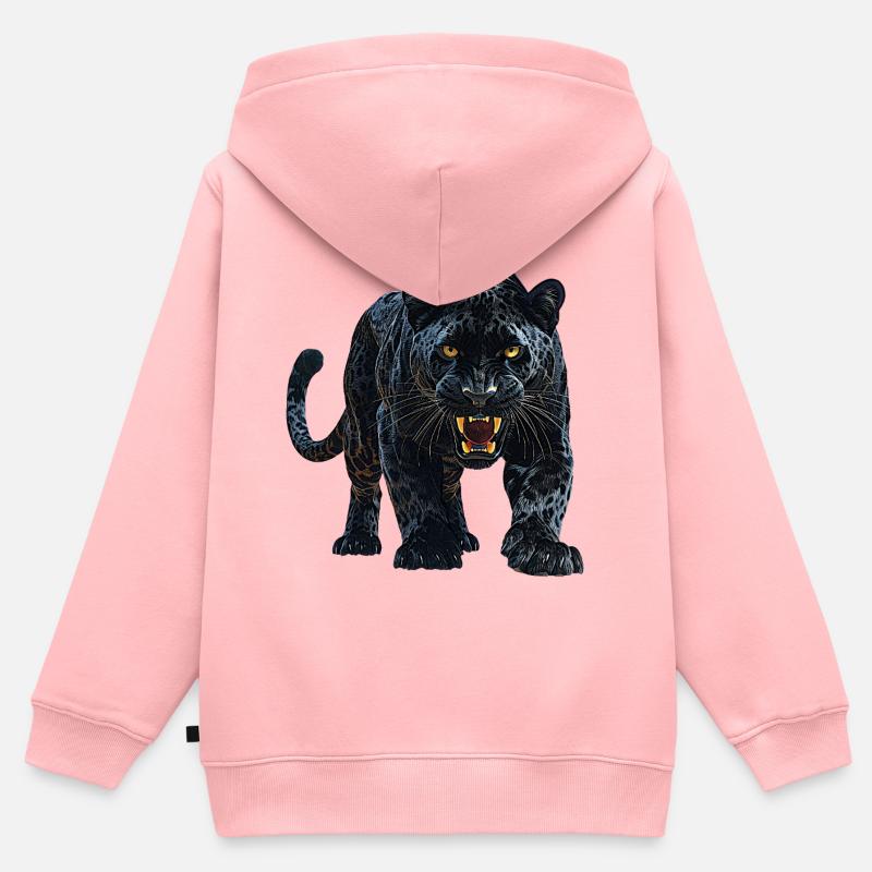 Panthère - Sweat Premium à capuche zippé enfant bio - rose
