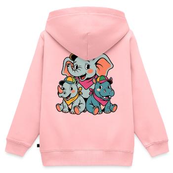 Niedlicher Elefant, Nashorn & Nilpferd Cartoon - Kinder Premium Organic Zip Hoodie - Rosa - Hinten - AI Model Kid Female (0cm)