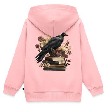 Raven on books - Kids Premium Organic Zip-up Hoodie - rose - Back - AI Model Kid Female (0cm)