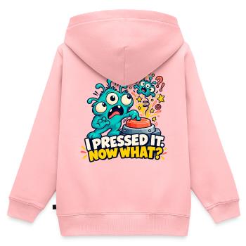 Ich habe ihn gedrückt. Und jetzt? - Kinder Premium Organic Zip Hoodie - Rosa - Hinten - AI Model Kid Female (0cm)