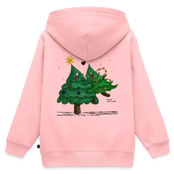 De jolis sapins de Noël - Sweat Premium à capuche zippé enfant bio - rose - Dos - AI Model Kid Female (0cm)
