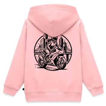 Biker, der auf ein Abenteuer geht - Kinder Premium Organic Zip Hoodie - Rosa - Hinten - AI Model Kid Female (0cm)