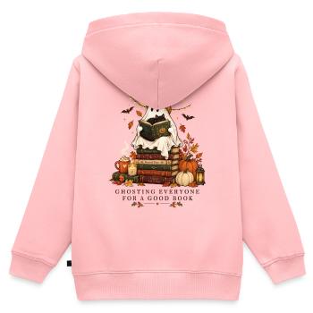 Halloween Geist mit Katze für Buch Liebhaber - Kinder Premium Organic Zip Hoodie - Rosa - Hinten - AI Model Kid Female (0cm)