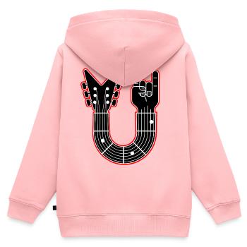 Manche de guitare avec cuivres de doigts - Sweat Premium à capuche zippé enfant bio - rose - Dos - AI Model Kid Female (0cm)