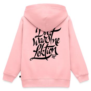 Was jetzt ist - Du warst ne Lektion - Kinder Premium Organic Zip Hoodie - Rosa - Hinten - AI Model Kid Female (0cm)