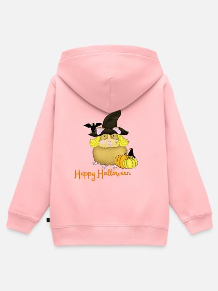 Kleines Hexenmeerschweinchen mit Kürbissen - Kinder Premium Organic Zip Hoodie - Rosa