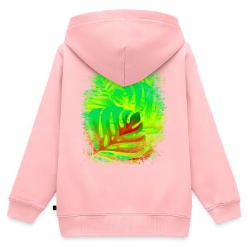 Sensation estivale feuilles aux couleurs de l’été - Sweat Premium à capuche zippé enfant bio - rose - Dos - AI Model Kid Female (0cm)
