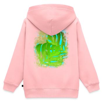 Sensation de vacances palmiers et feuilles de Monstera vert/or - Sweat Premium à capuche zippé enfant bio - rose - Dos - AI Model Kid Female (0cm)