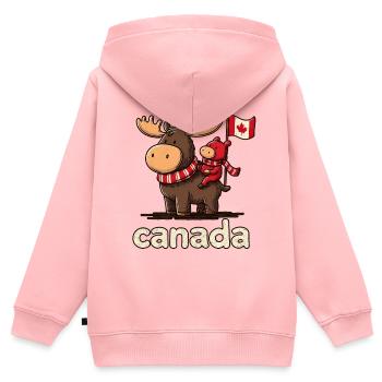 Canada-Moose mit kleinem Begleiter - Kinder Premium Organic Zip Hoodie - Rosa - Hinten - AI Model Kid Female (0cm)